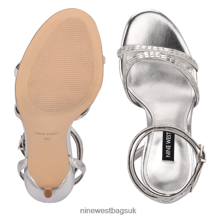 Nine West Mona Ankle Strap Sandals RFX40B1965 - Nine West UK Silver Shimmer Suede