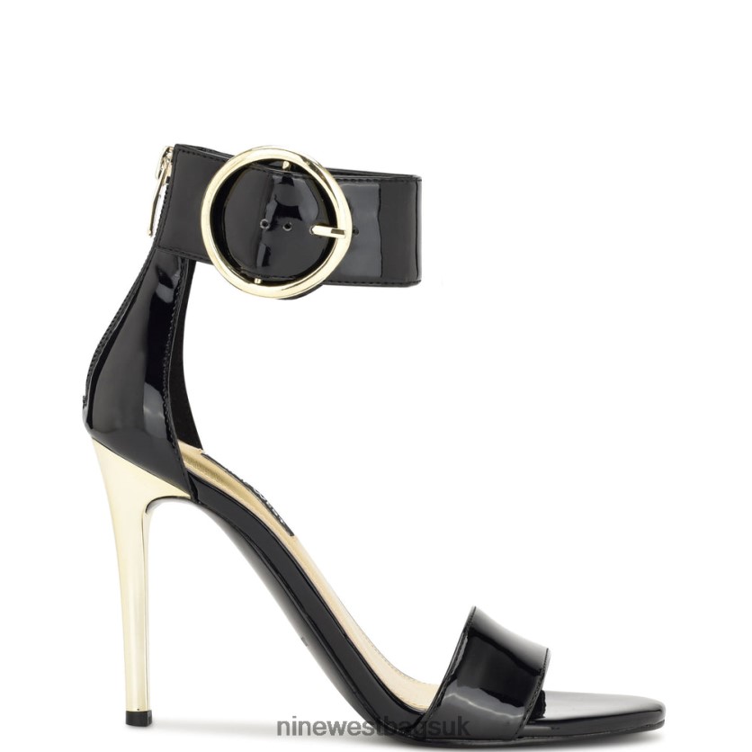 Nine West Mova Ankle Strap Heeled Sandals RFX40B441 - Nine West UK Black Patent