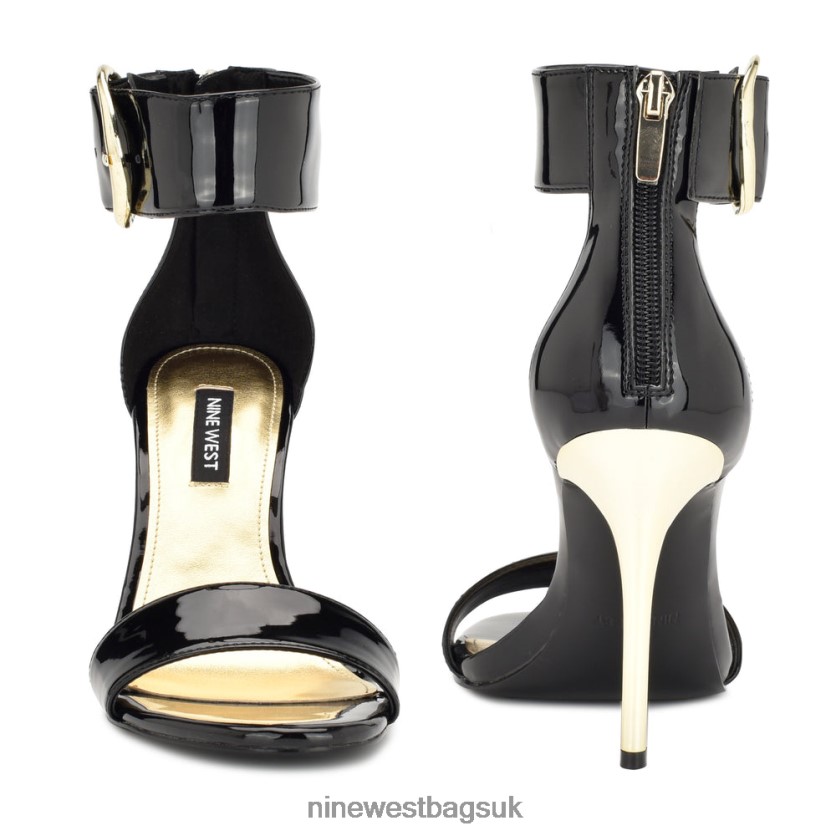Nine West Mova Ankle Strap Heeled Sandals RFX40B441 - Nine West UK Black Patent