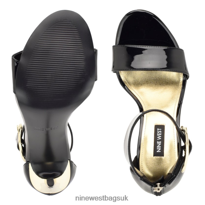 Nine West Mova Ankle Strap Heeled Sandals RFX40B441 - Nine West UK Black Patent
