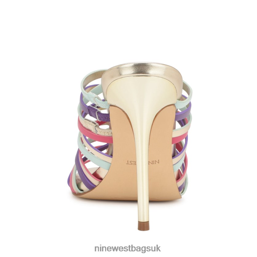 Nine West Must Heeled Slide Sandals RFX40B151 - Nine West UK Sale Gold Multi