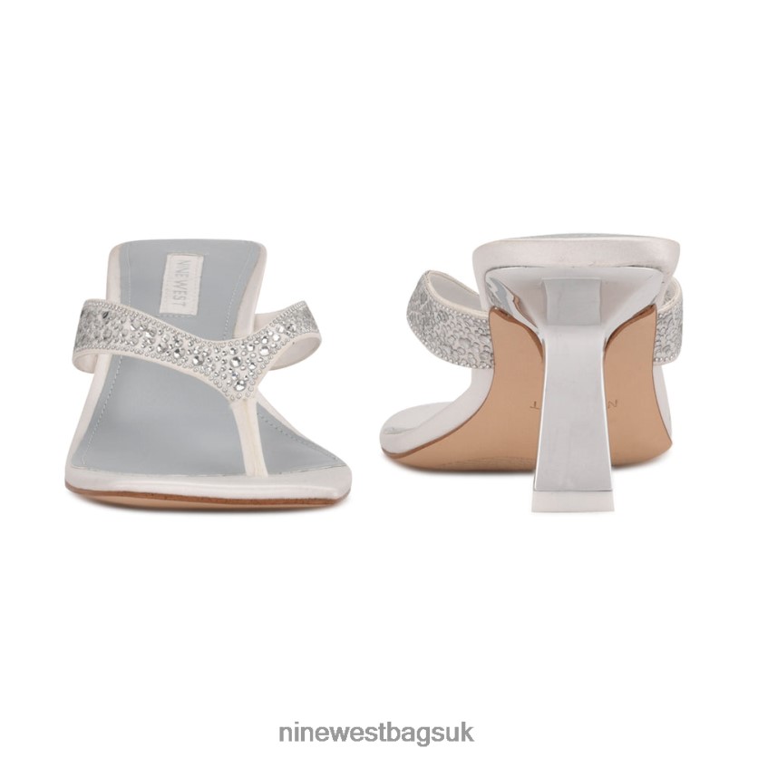 Nine West Nesh Heeled Slide Sandals RFX40B463 - Nine West UK Sale White Satin