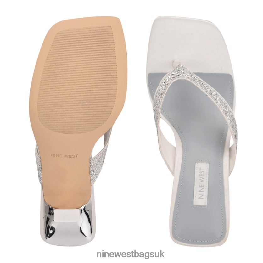Nine West Nesh Heeled Slide Sandals RFX40B463 - Nine West UK Sale White Satin