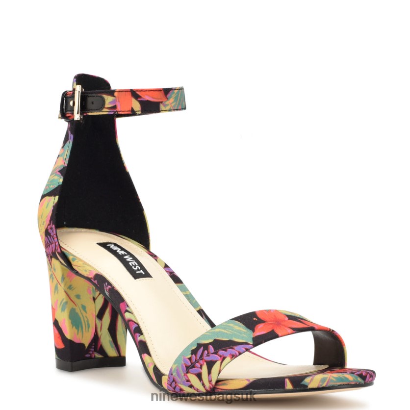 Nine West Pruce Ankle Strap Block Heel Sandals RFX40B182 - Nine West Sandals UK Black Multi Floral