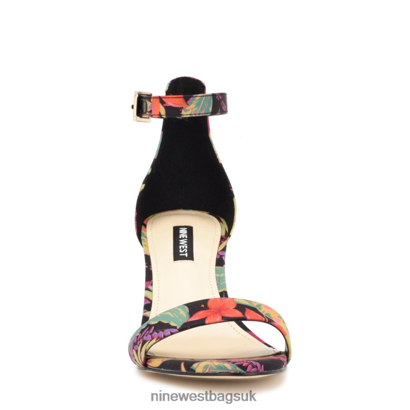 Nine West Pruce Ankle Strap Block Heel Sandals RFX40B182 - Nine West Sandals UK Black Multi Floral
