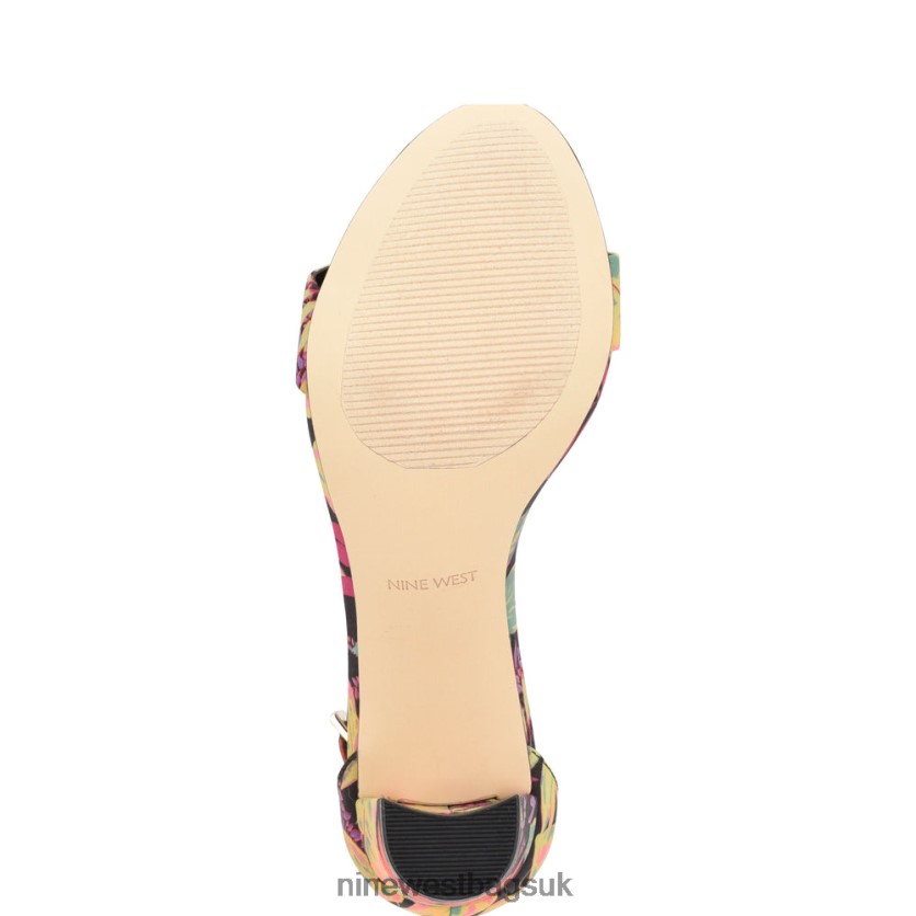 Nine West Pruce Ankle Strap Block Heel Sandals RFX40B182 - Nine West Sandals UK Black Multi Floral