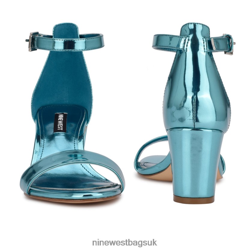 Nine West Pruce Ankle Strap Block Heel Sandals RFX40B1929 - Nine West UK Blue Mirror Metallic
