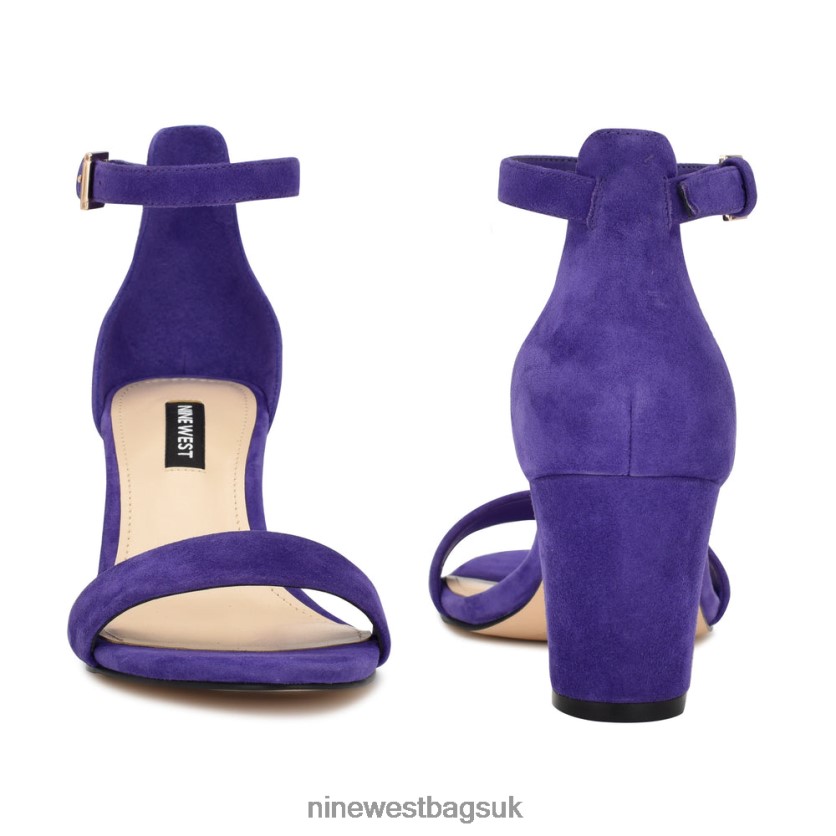 Nine West Pruce Ankle Strap Block Heel Sandals RFX40B2156 - Nine West Bags UK Purple Suede