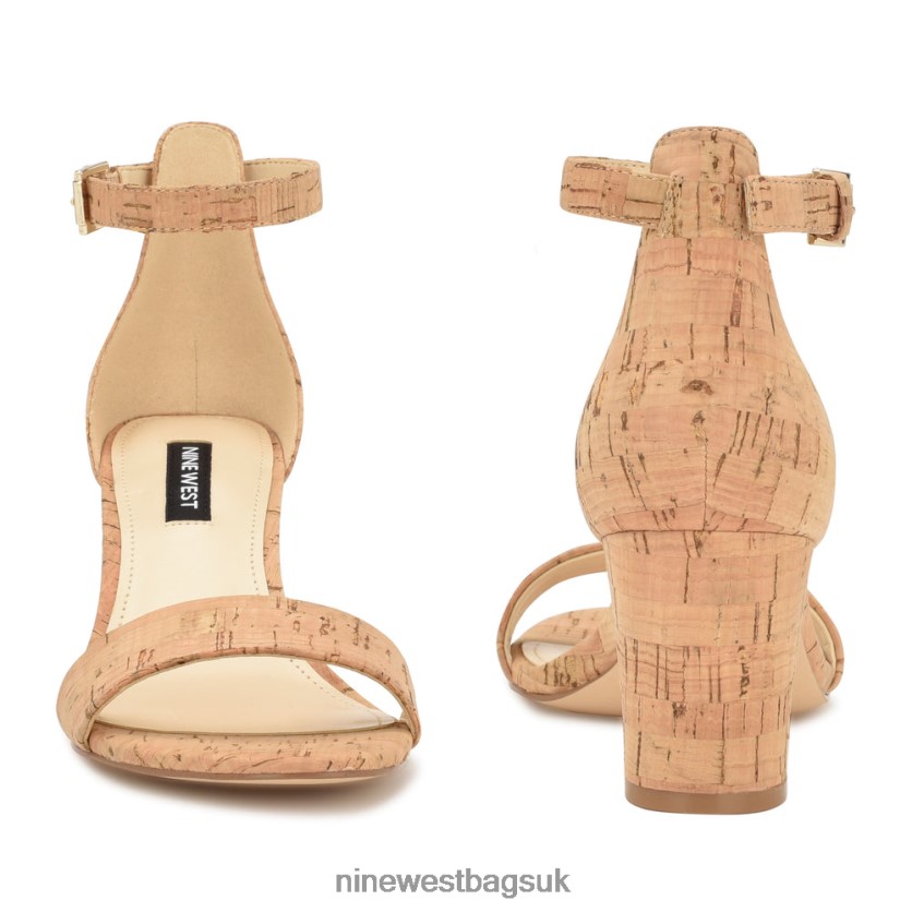 Nine West Pruce Ankle Strap Block Heel Sandals RFX40B334 - Nine West Sandals UK Natural Cork