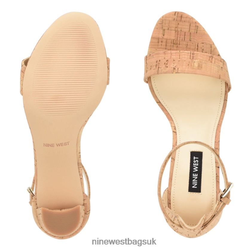 Nine West Pruce Ankle Strap Block Heel Sandals RFX40B334 - Nine West Sandals UK Natural Cork
