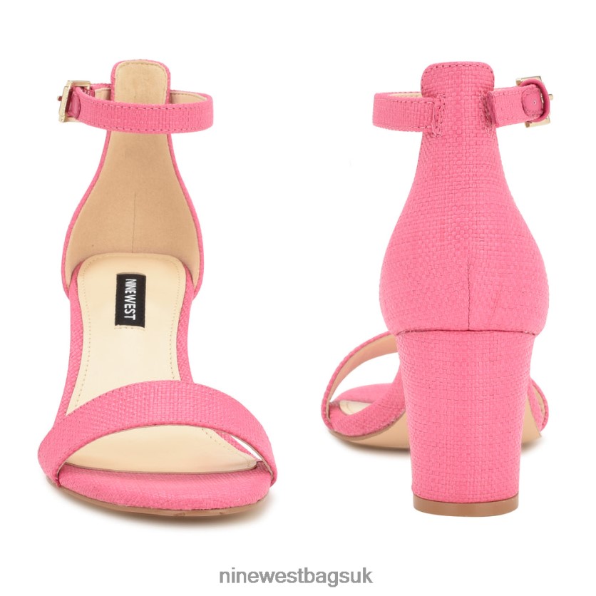 Nine West Pruce Ankle Strap Block Heel Sandals RFX40B335 - Nine West UK Sale Pink Raffia