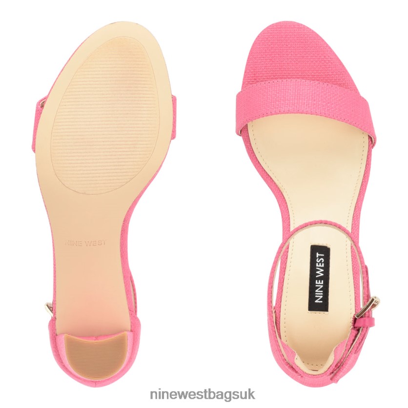 Nine West Pruce Ankle Strap Block Heel Sandals RFX40B335 - Nine West UK Sale Pink Raffia