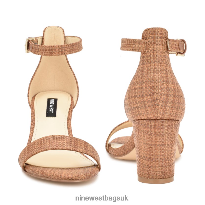 Nine West Pruce Ankle Strap Block Heel Sandals RFX40B336 - Nine West Bags UK Brown Raffia