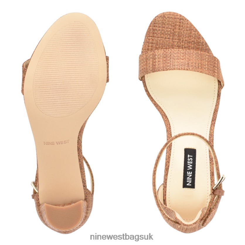 Nine West Pruce Ankle Strap Block Heel Sandals RFX40B336 - Nine West Bags UK Brown Raffia