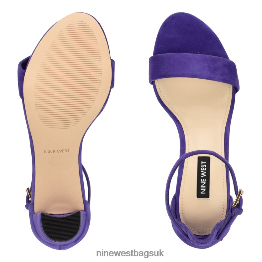 Nine West Pruce Ankle Strap Block Heel Sandals RFX40B469 - Nine West UK Purple Suede