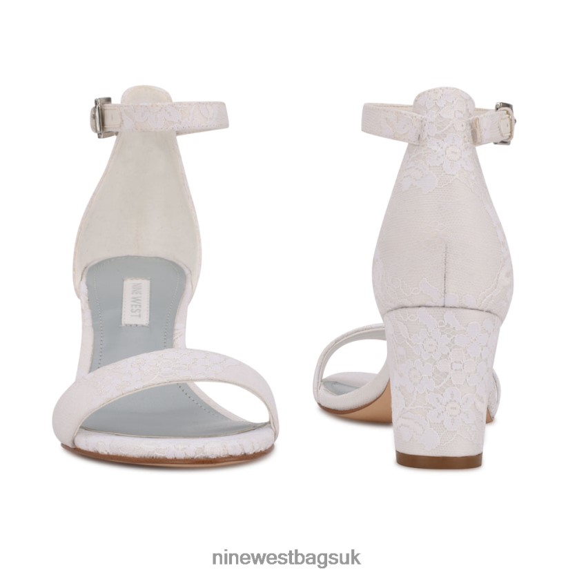 Nine West Pruce Ankle Strap Block Heel Sandals RFX40B511 - Nine West UK Sale Ivory Lace