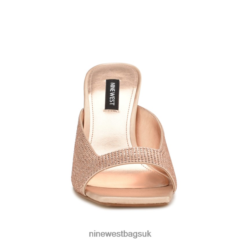 Nine West Pyper Heeled Slide Sandals RFX40B235 - Nine West UK Sale Barely Nude Satin
