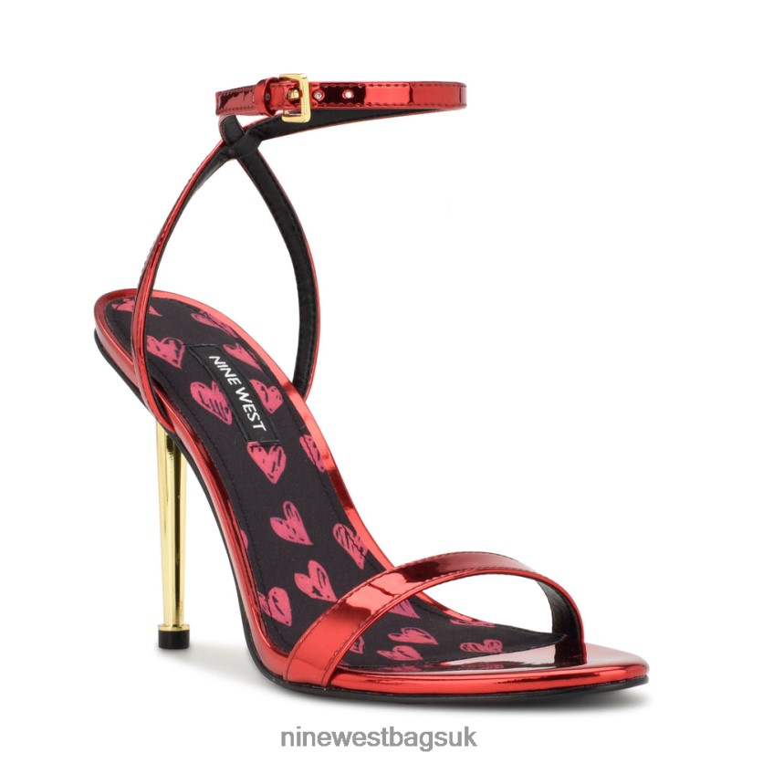 Nine West Reina Ankle Strap Sandals RFX40B1757 - Nine West UK Red Mirror Metallic Hearts