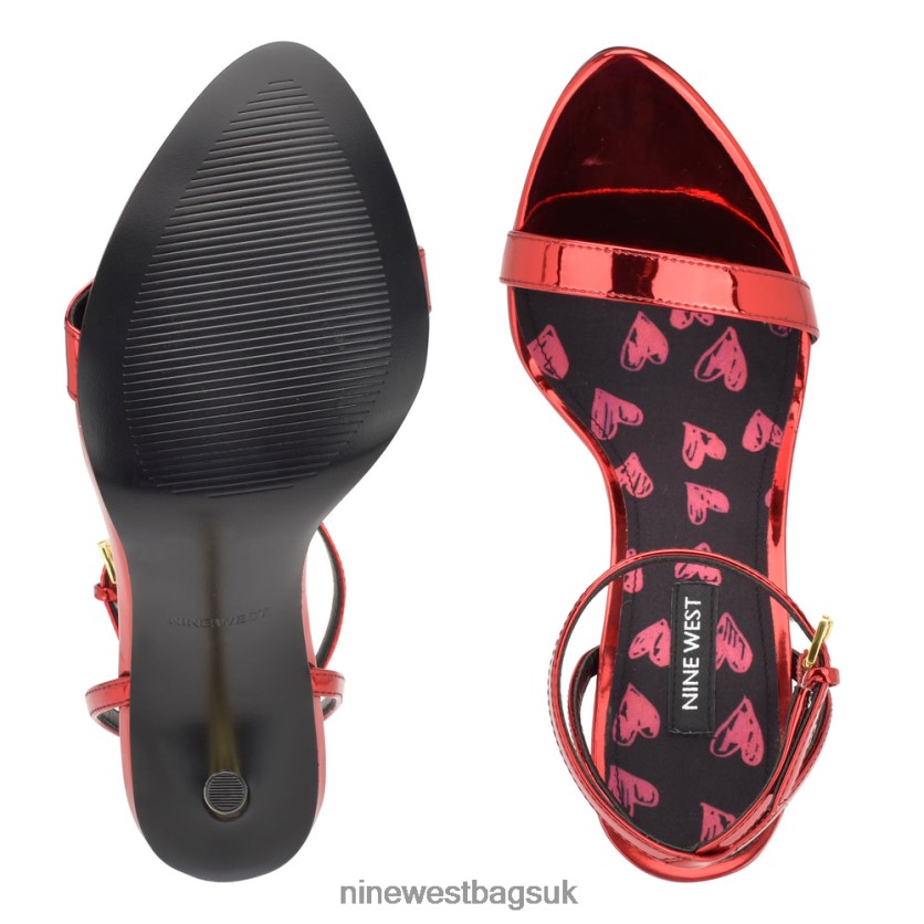 Nine West Reina Ankle Strap Sandals RFX40B1757 - Nine West UK Red Mirror Metallic Hearts