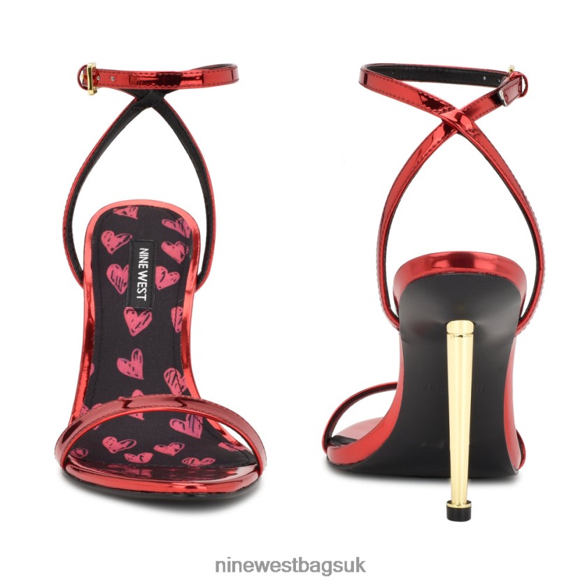 Nine West Reina Ankle Strap Sandals RFX40B311 - Nine West UK Sale Red Mirror Metallic Hearts
