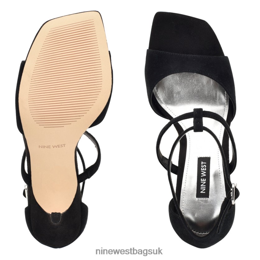 Nine West Sighs Heeled Sandals RFX40B462 - Nine West Sandals UK Black Suede