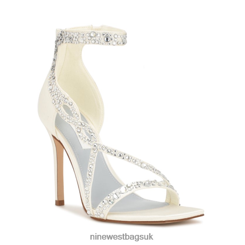 Nine West Talla Heeled Sandals RFX40B1787 - Nine West UK Sale Ivory Satin Crystal