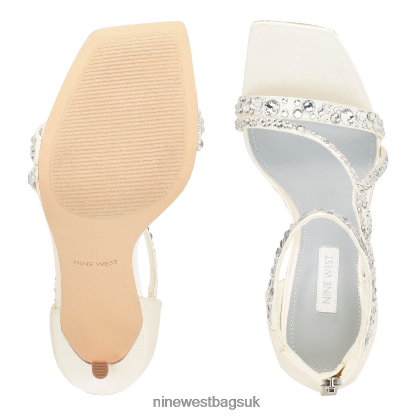 Nine West Talla Heeled Sandals RFX40B1787 - Nine West UK Sale Ivory Satin Crystal