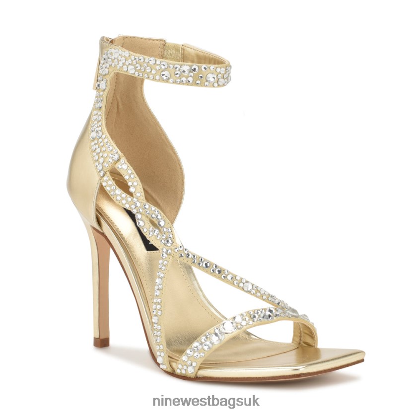 Nine West Talla Heeled Sandals RFX40B365 - Nine West UK Gold Satin Crystal