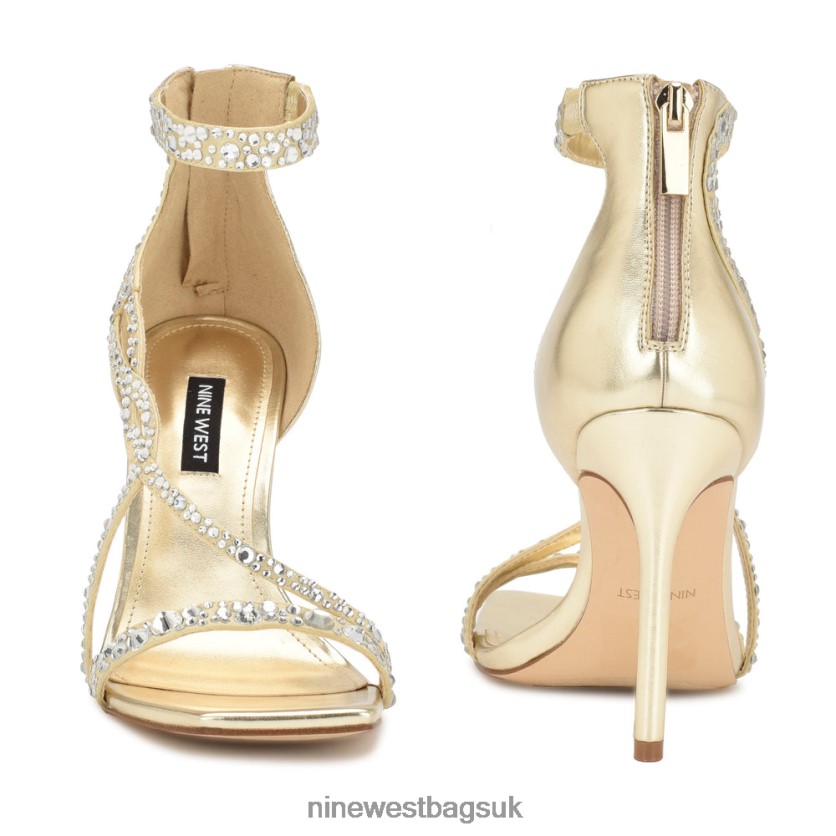 Nine West Talla Heeled Sandals RFX40B365 - Nine West UK Gold Satin Crystal