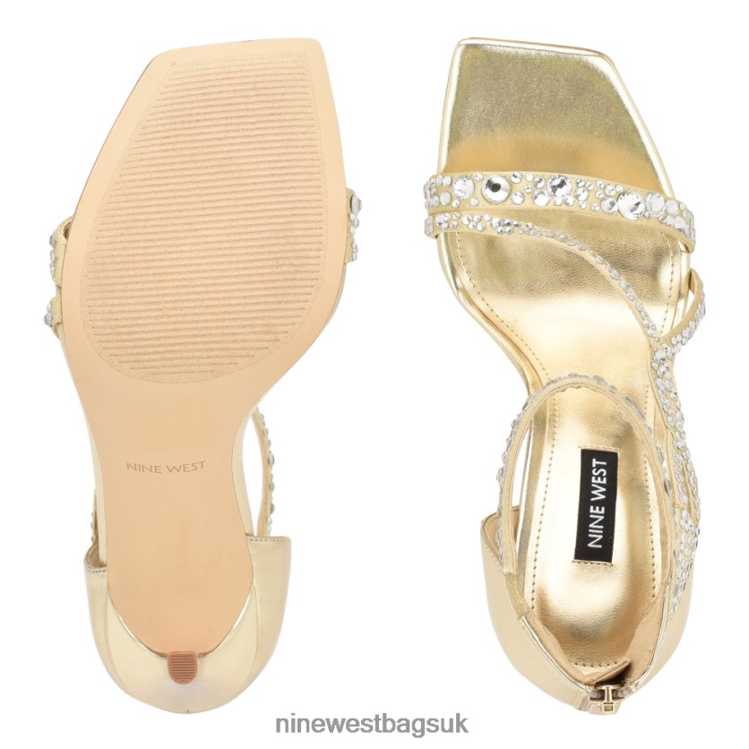 Nine West Talla Heeled Sandals RFX40B365 - Nine West UK Gold Satin Crystal