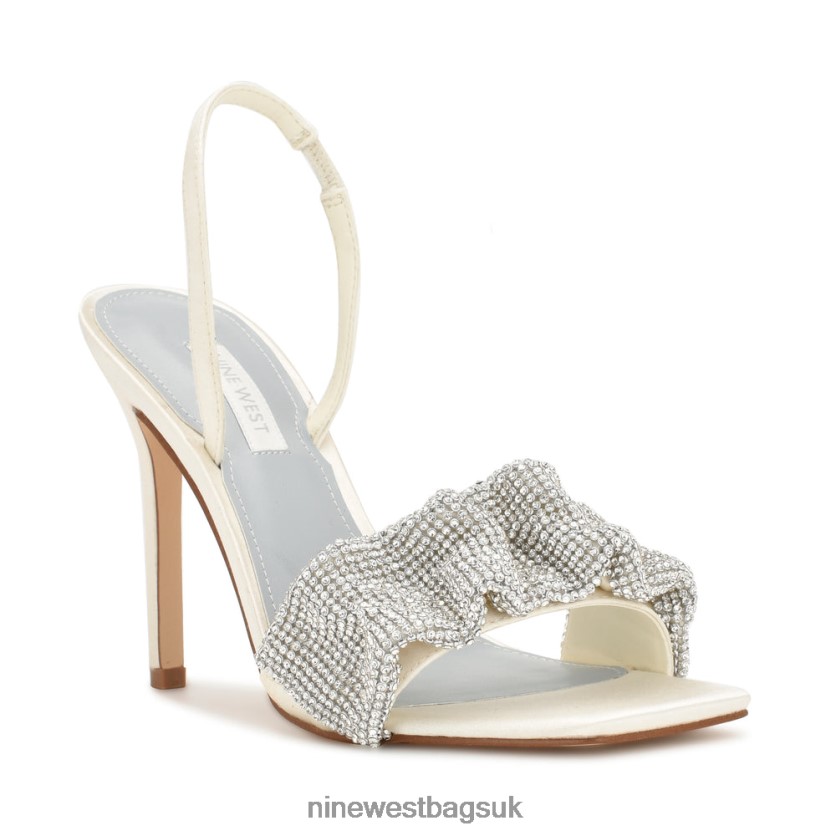 Nine West Taray Heeled Sandals RFX40B1859 - Nine West UK Sale Ivory Satin