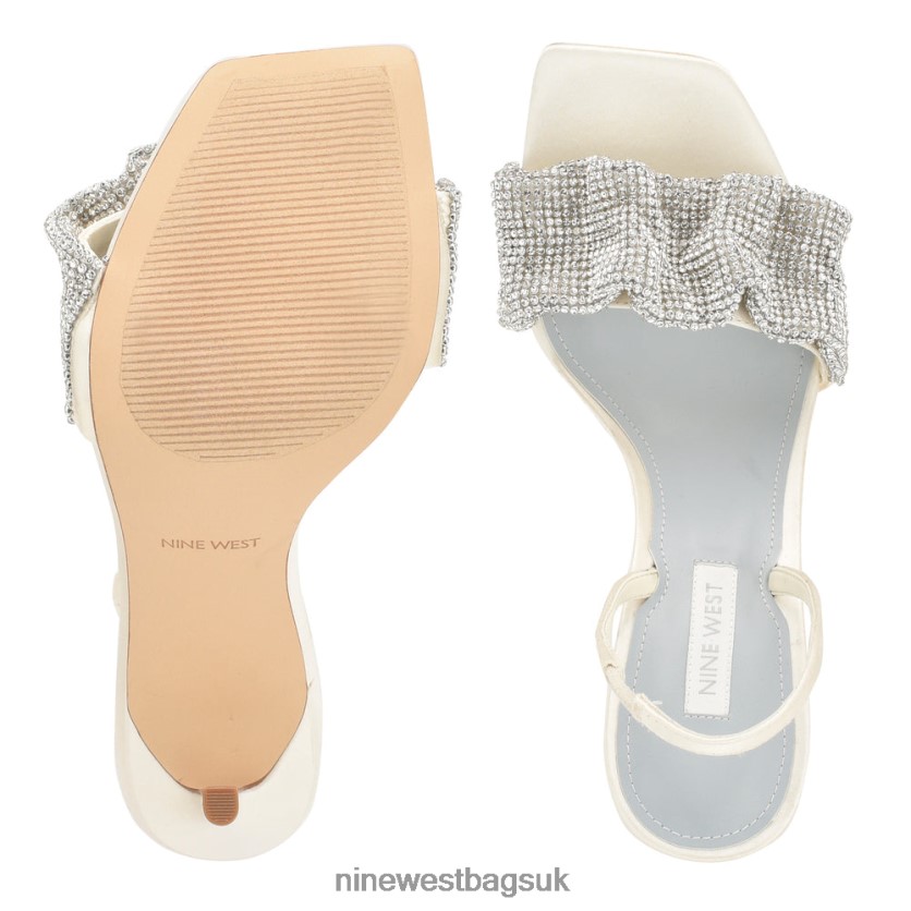 Nine West Taray Heeled Sandals RFX40B451 - Nine West UK Sale Ivory Satin