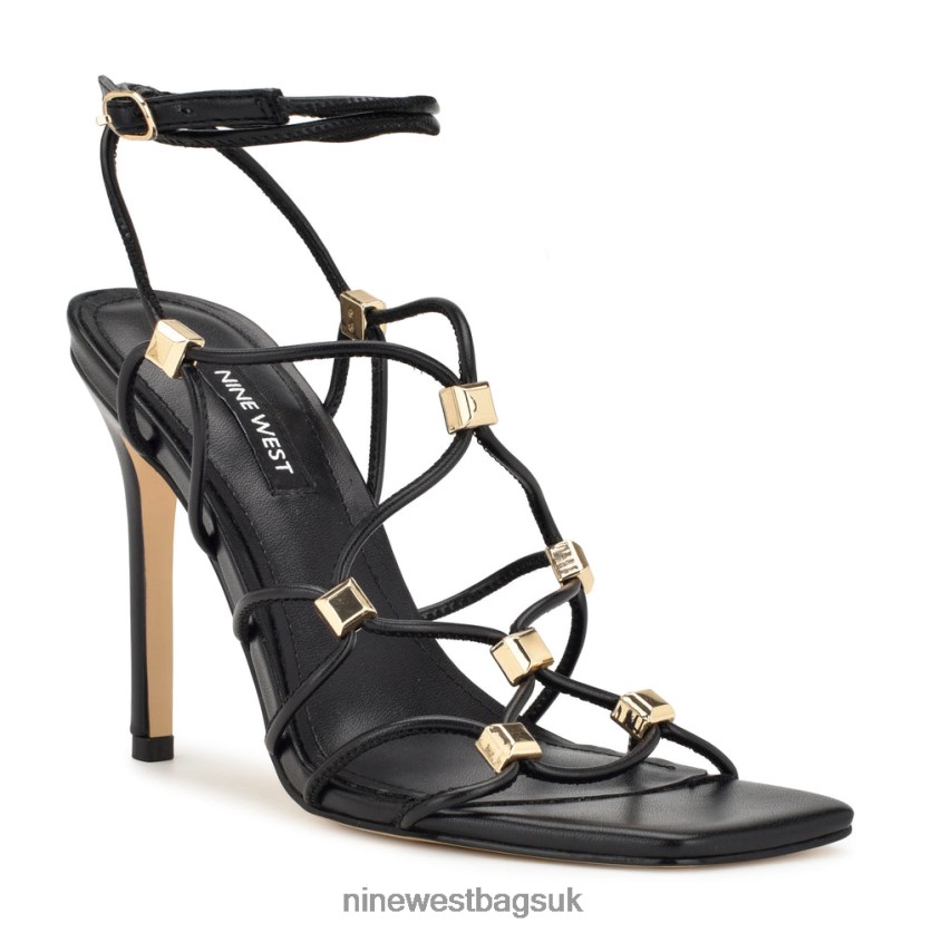 Nine West Tenor Ankle Wrap Heeled Sandals RFX40B254 - Nine West Sandals UK Black