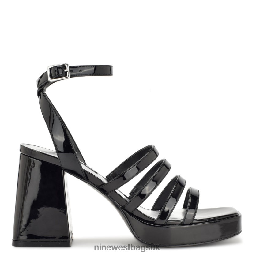 Nine West Teriss Strappy Platform Sandals RFX40B282 - Nine West Sandals UK Black Patent