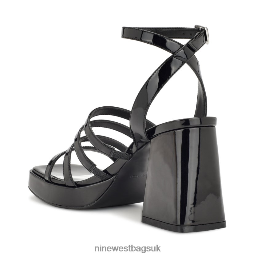 Nine West Teriss Strappy Platform Sandals RFX40B282 - Nine West Sandals UK Black Patent