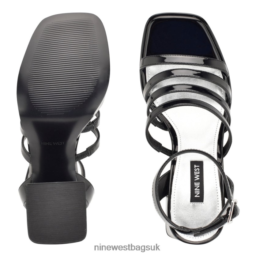 Nine West Teriss Strappy Platform Sandals RFX40B282 - Nine West Sandals UK Black Patent