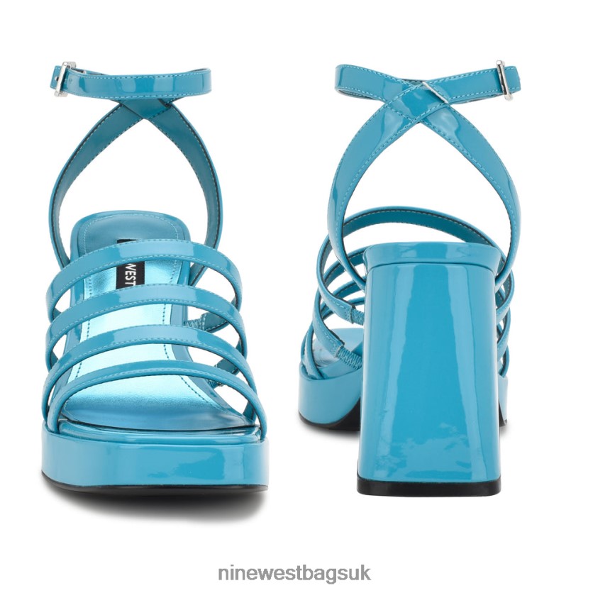 Nine West Teriss Strappy Platform Sandals RFX40B283 - Nine West UK Sale Aqua Blue Patent