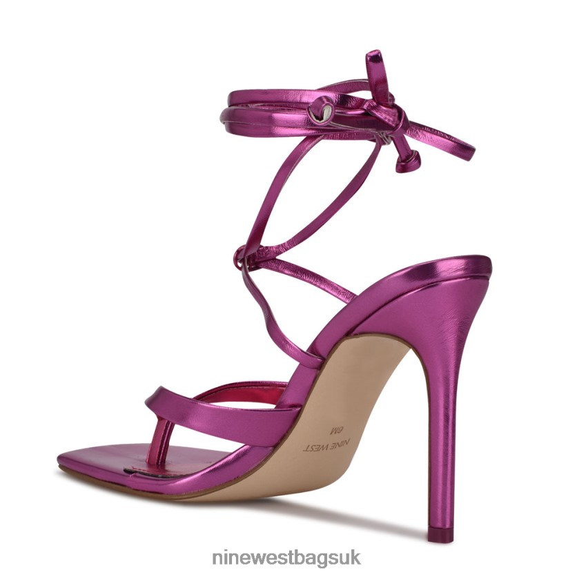 Nine West Terrie Ankle Wrap Heeled Sandals RFX40B586 - Nine West Sandals UK Dark Pink Metallic