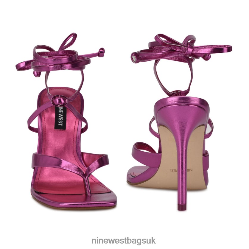 Nine West Terrie Ankle Wrap Heeled Sandals RFX40B586 - Nine West Sandals UK Dark Pink Metallic