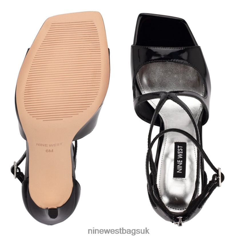 Nine West Tulah Ankle Strap Sandals RFX40B498 - Nine West Sandals UK Black Patent