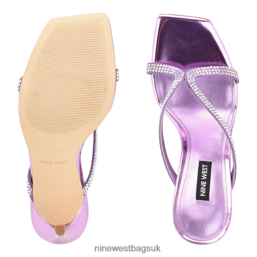 Nine West Twist Heeled Slide Sandals RFX40B368 - Nine West Bags UK Purple Metallic