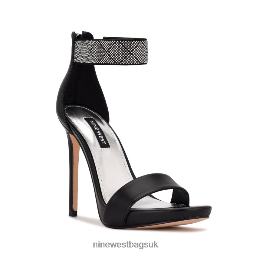 Nine West Utell Ankle Strap Heeled Sandals RFX40B1894 - Nine West Sandals UK Black Crystal