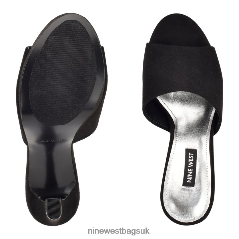 Nine West Wilia Platform Slide Sandals RFX40B314 - Nine West Sandals UK Black Suede