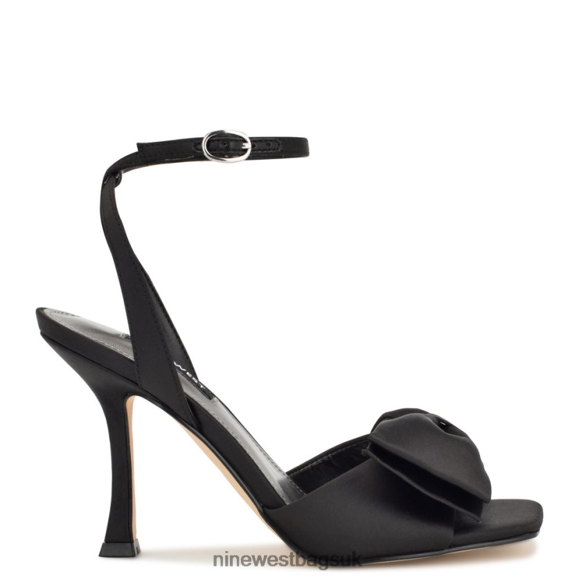 Nine West Yaway Ankle Wrap Heeled Sandals RFX40B271 - Nine West UK Sale Black Satin