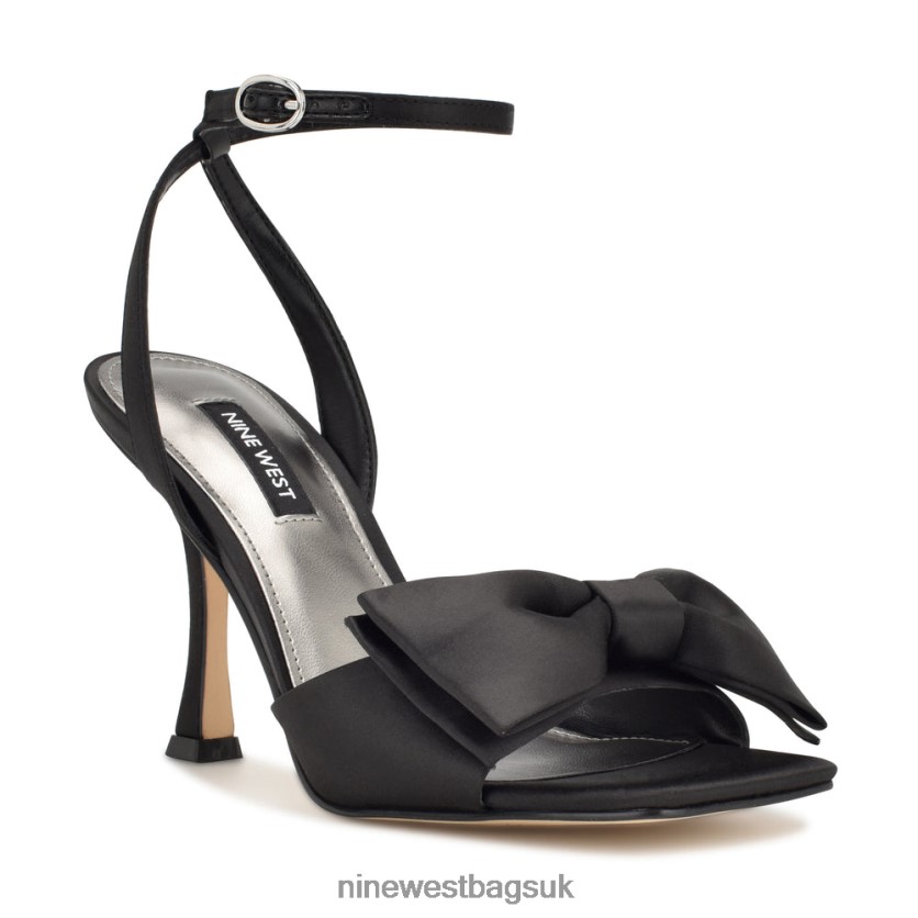 Nine West Yaway Ankle Wrap Heeled Sandals RFX40B271 - Nine West UK Sale Black Satin