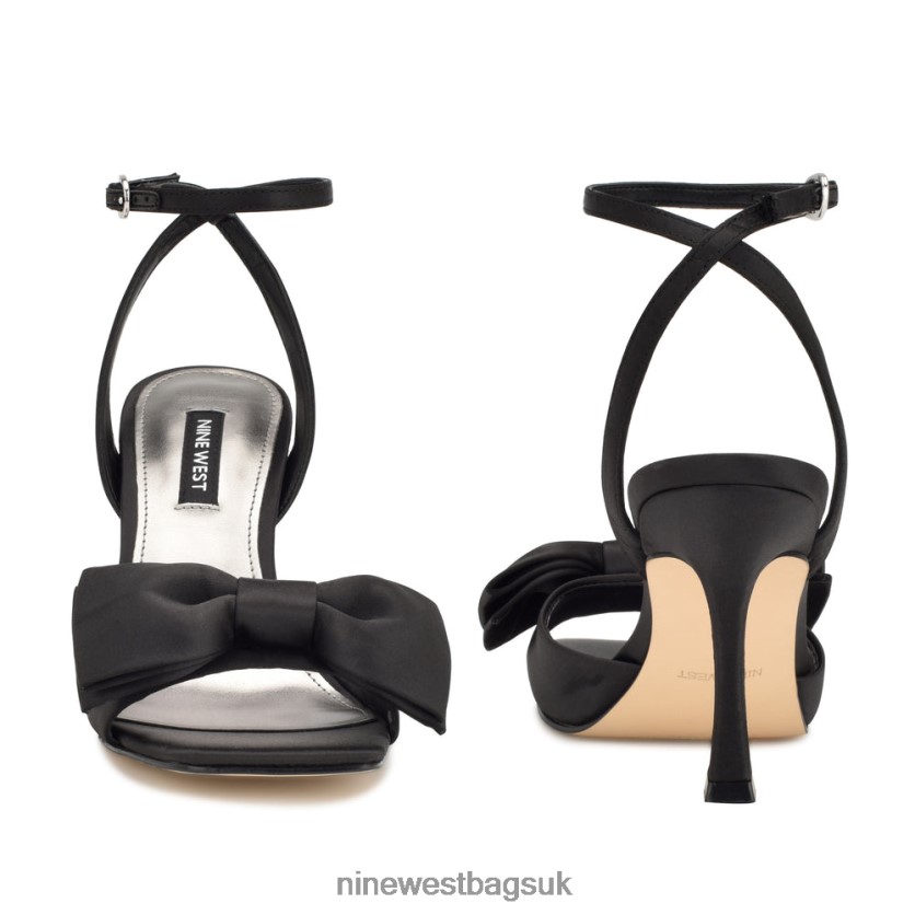 Nine West Yaway Ankle Wrap Heeled Sandals RFX40B271 - Nine West UK Sale Black Satin