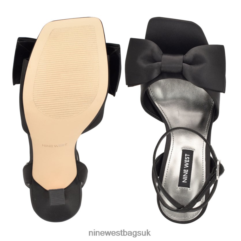 Nine West Yaway Ankle Wrap Heeled Sandals RFX40B271 - Nine West UK Sale Black Satin