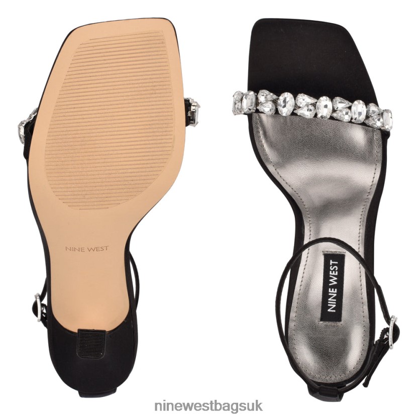 Nine West Yazmin Ankle Strap Dress Sandals RFX40B377 - Nine West UK Black Satin Crystal