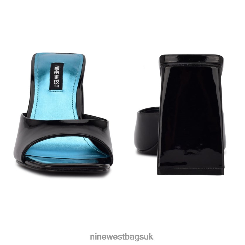 Nine West Yougo Heeled Slide Sandals RFX40B496 - Nine West Bags UK Black Patent