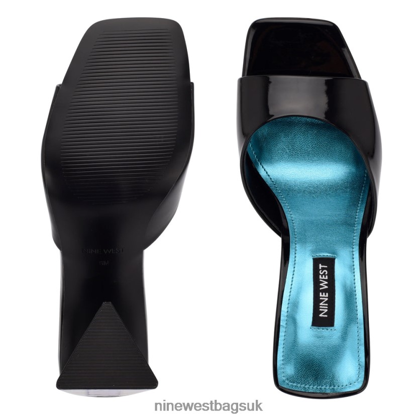 Nine West Yougo Heeled Slide Sandals RFX40B496 - Nine West Bags UK Black Patent